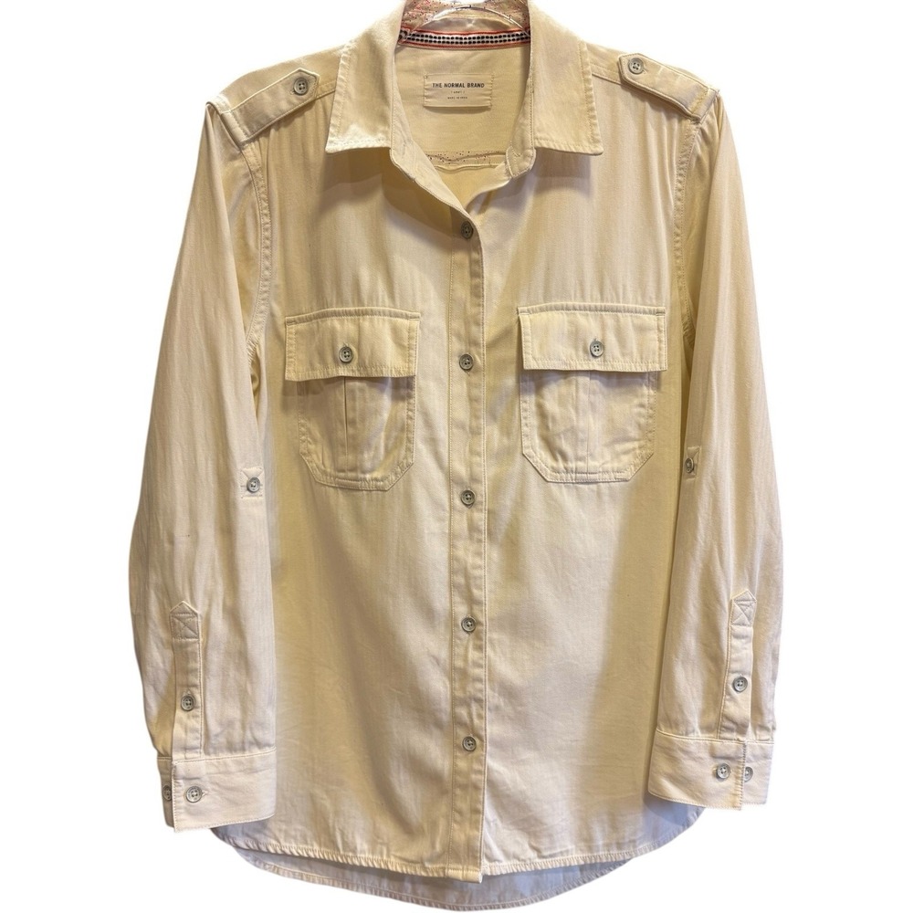The Normal Brand Long Sleeve Casual‎ Mens Cream Thick Cotton Button Up Small